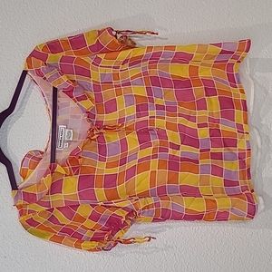 Nora Noh bright silk blouse large pink & orange